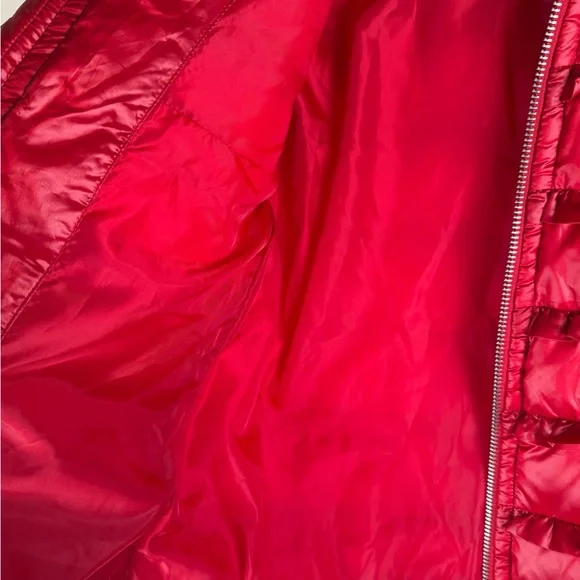Michael Kors Red Ruffle Down Jacket EUC Size Small Pockets Holiday Christmas - Picture 9 of 16